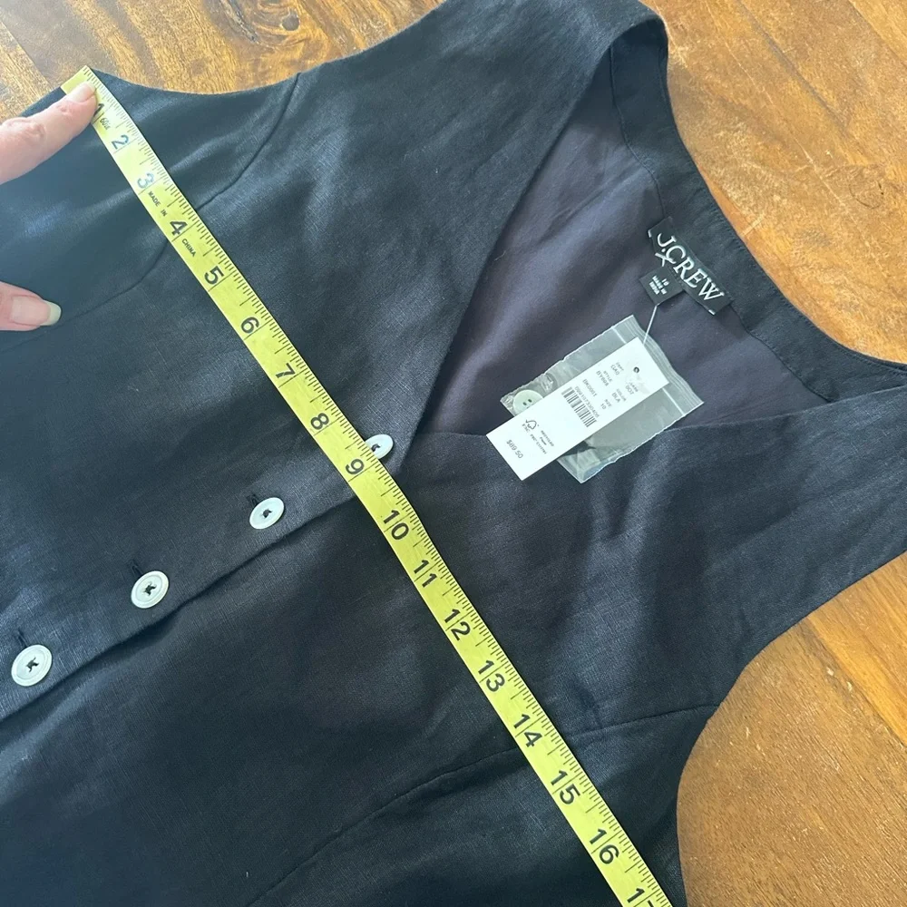 J. Crew Black Sleeveless Button down linen Blouse vest ladies 10 NWT‎